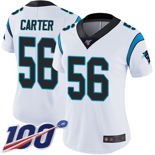 Carolina Panthers Limited White Women Jermaine Carter Road Jersey NFL Football #56 100th Season Vapor Untouchable